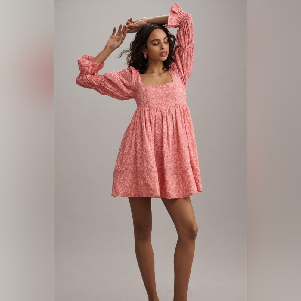 Anthropologie Long Sleeve Floral Babydoll Mini Dress
